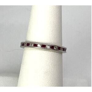 925 Sterling Silver Red & White CZ Band Ring Size 7